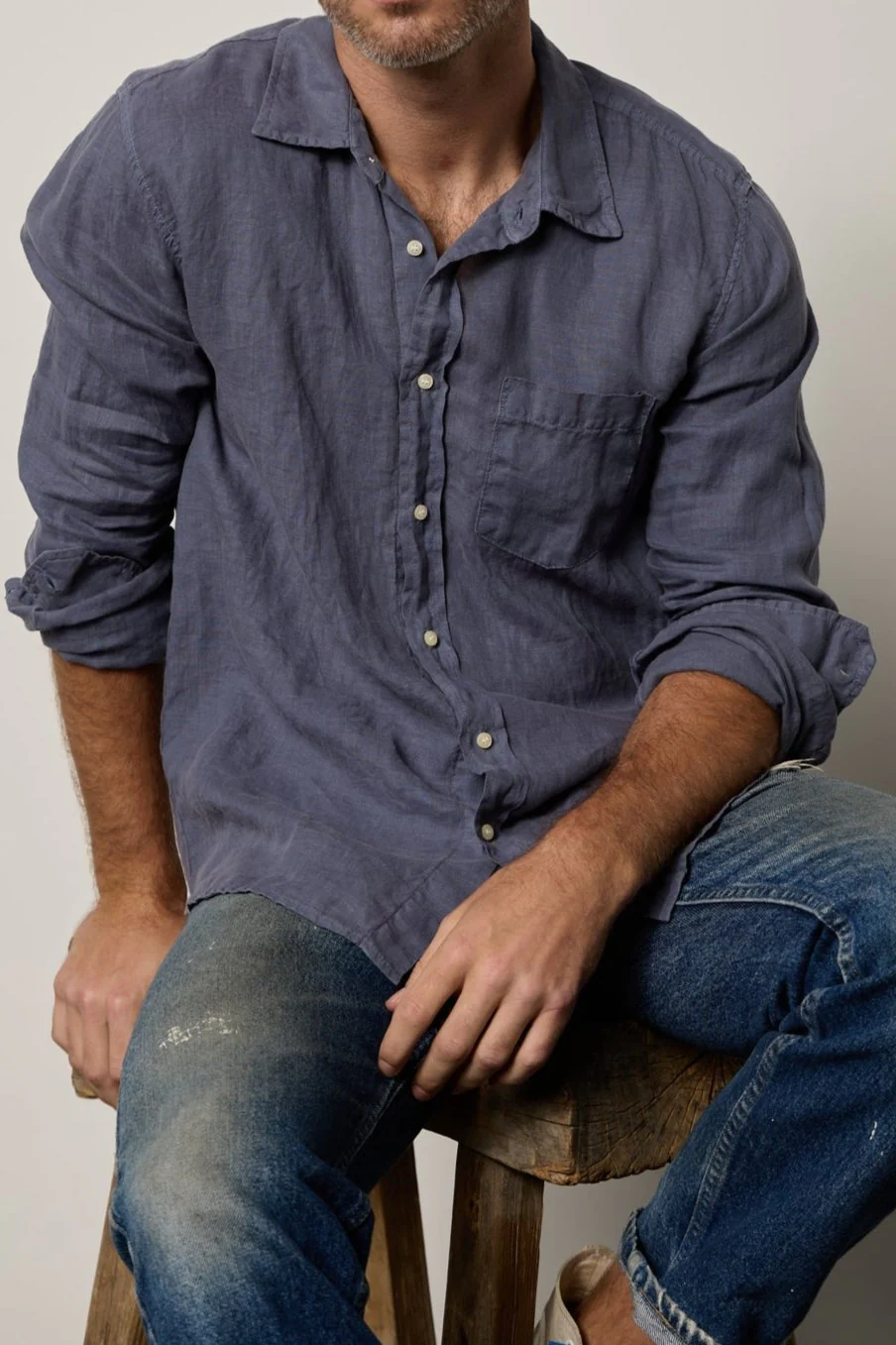 BENTON LINEN BUTTON-UP SHIRT - Image 3